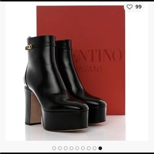 Valentino Garavani Black platform "Tan-Go" Boots with Gold Accent, New, sz 38.5